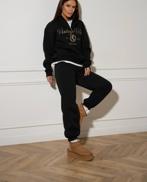 60/1 спортивний костюм на флісі з вишивкою кофта з блискавкою з коротким комірцем і штанами на резинці